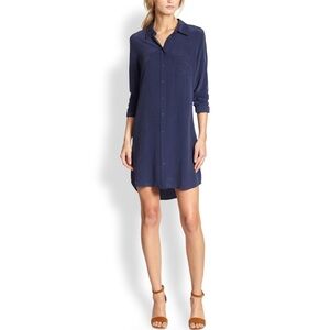 Equipment Navy Blue Silk Long Sleeve Shirt Dress